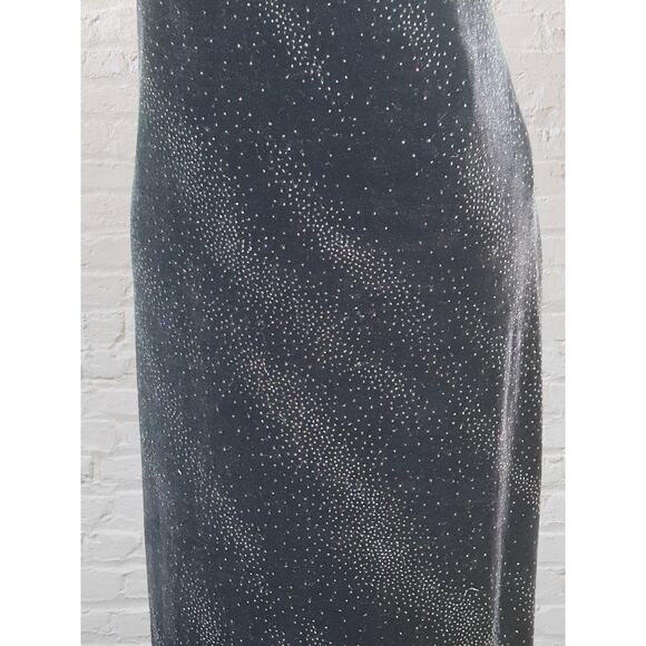 Vintage Black Velvet Sparkly Long Event Cocktail Dress 10 Whimsigoth Dark Fairy - Picture 5 of 9